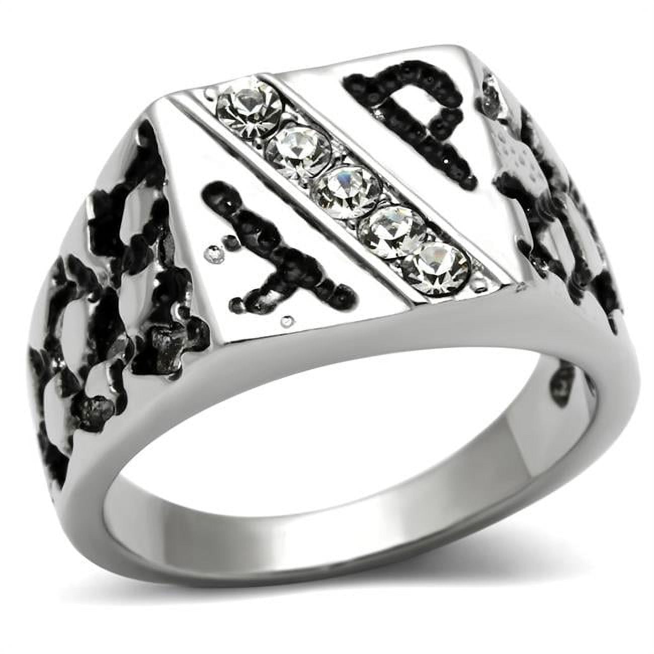 TK367-11 Men High Polished Stainless Steel Ring with Top Grade Crystal in Clear - Size 11