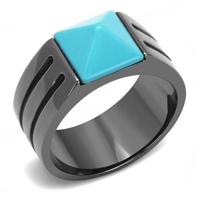 Men IP Light Black Stainless Steel Ring with Synthetic in Sea Blue - Size 10