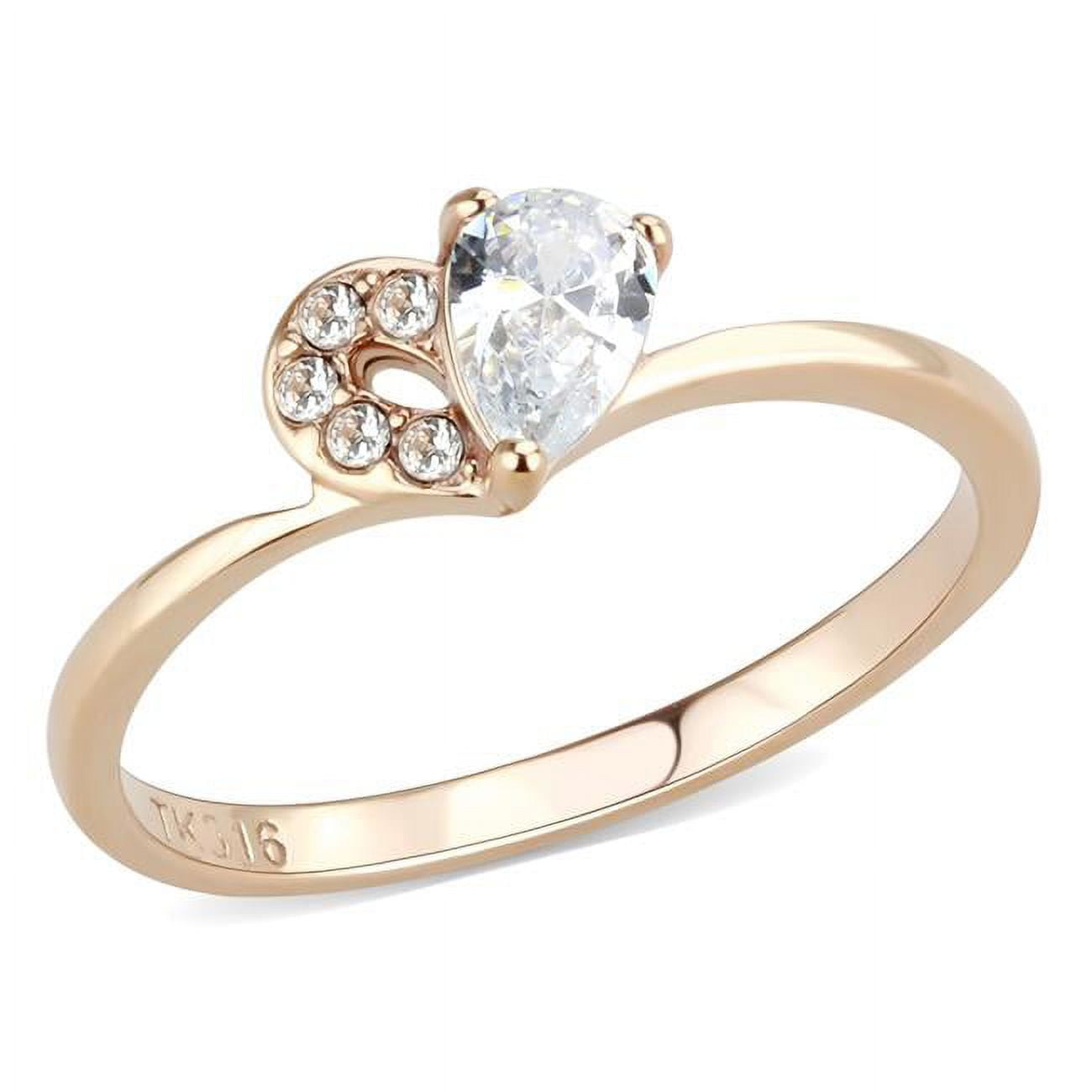 Women IP Rose Gold Stainless Steel Ring with AAA Grade CZ in Clear - Size 10