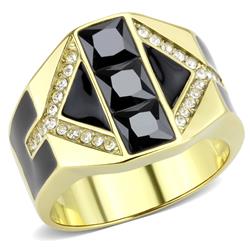 Men IP Gold Stainless Steel Ring with AAA Grade CZ in Black Diamond - Size 13