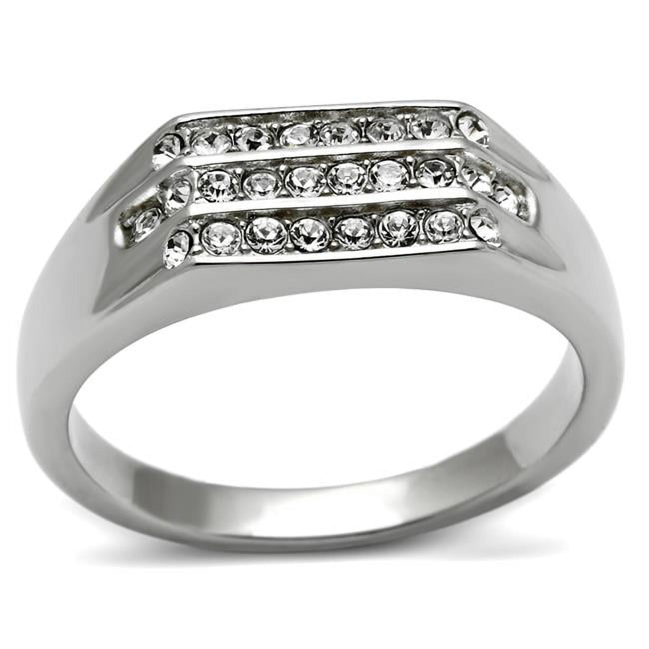 TK375-11 Men High Polished Stainless Steel Ring with Top Grade Crystal in Clear - Size 11
