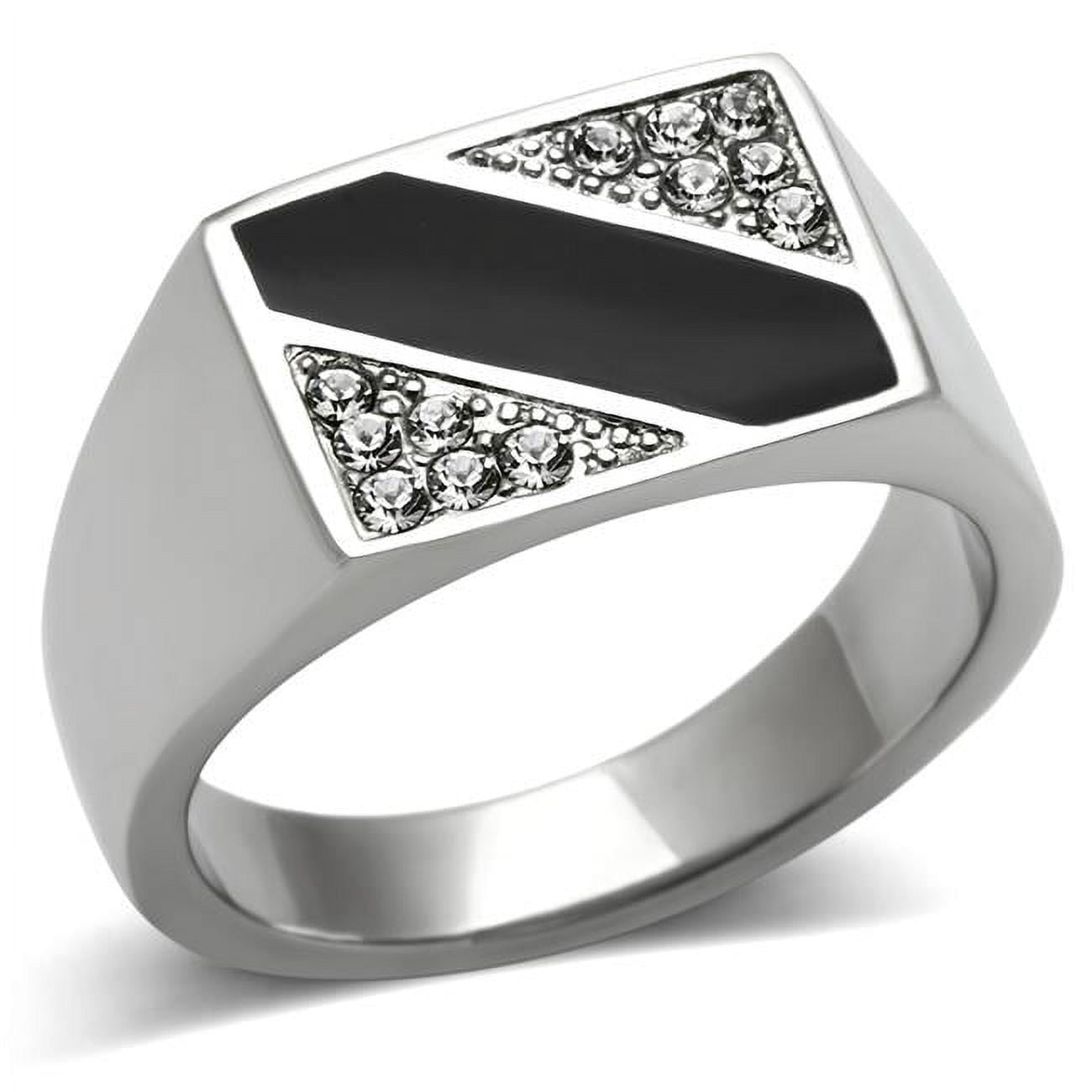 TK387-13 Men High Polished Stainless Steel Ring with Top Grade Crystal in Clear - Size 13