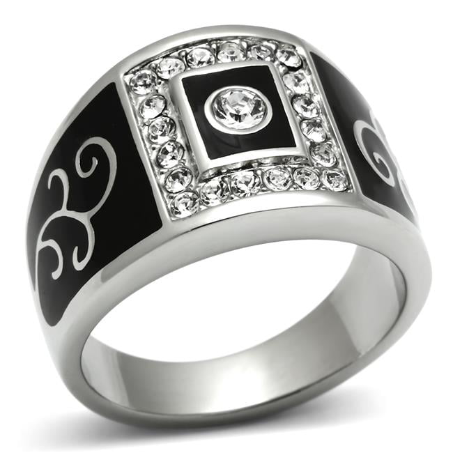 TK492-11 Men High Polished Stainless Steel Ring with Top Grade Crystal in Clear - Size 11