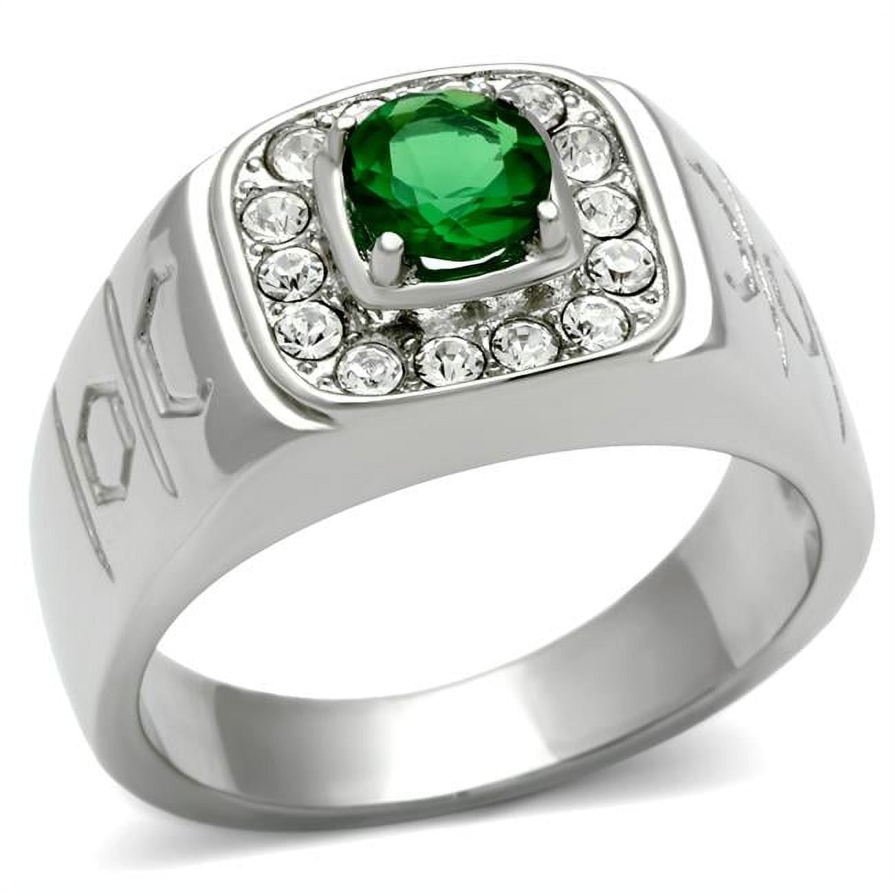 Men High Polished Stainless Steel Ring with Synthetic in Emerald - Size 11