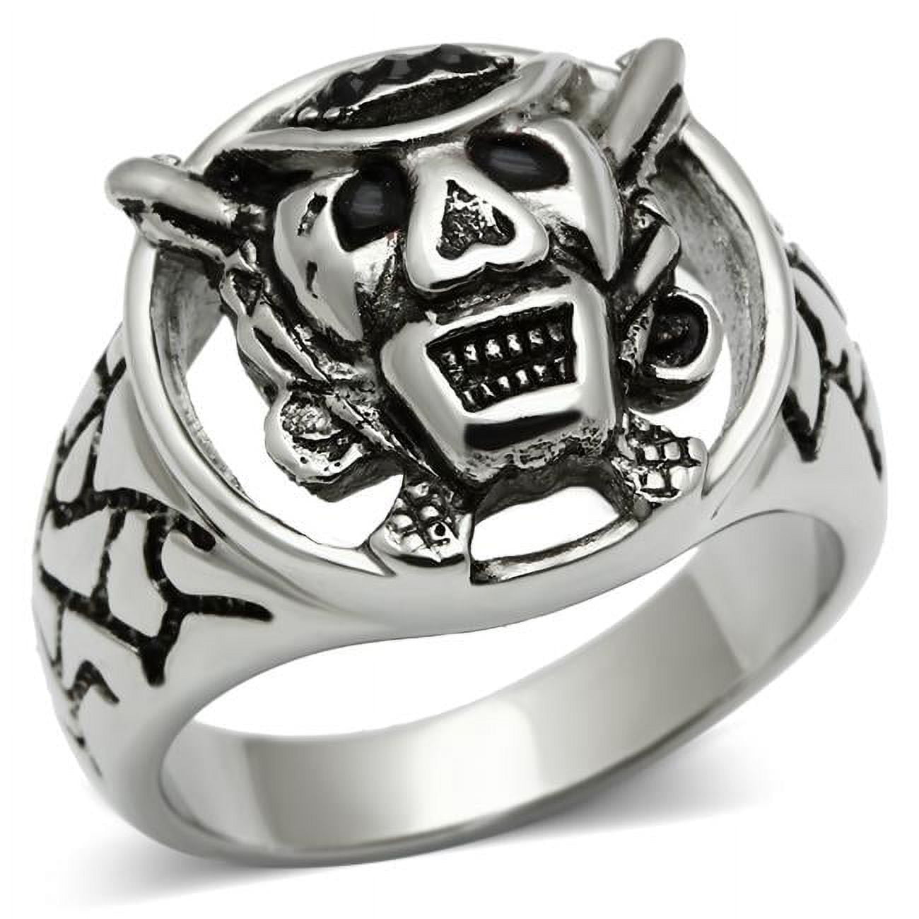 TK502-8 Men High Polished Stainless Steel Ring with Top Grade Crystal in Jet - Size 8
