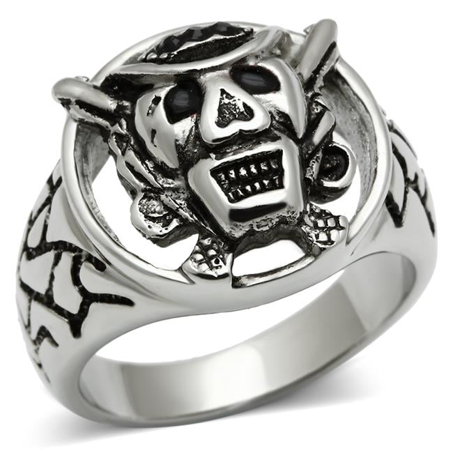 TK502-9 Men High Polished Stainless Steel Ring with Top Grade Crystal in Jet - Size 9
