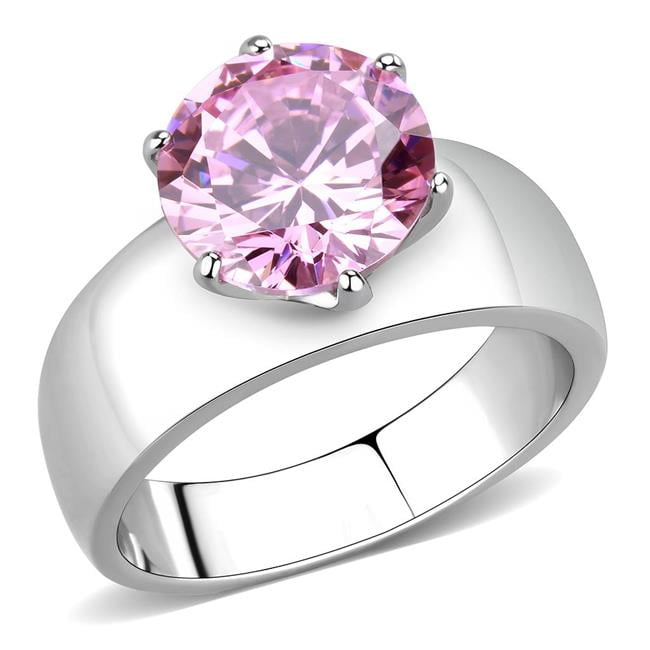 Women High Polished Stainless Steel Ring with AAA Grade CZ in K2 - Size 5