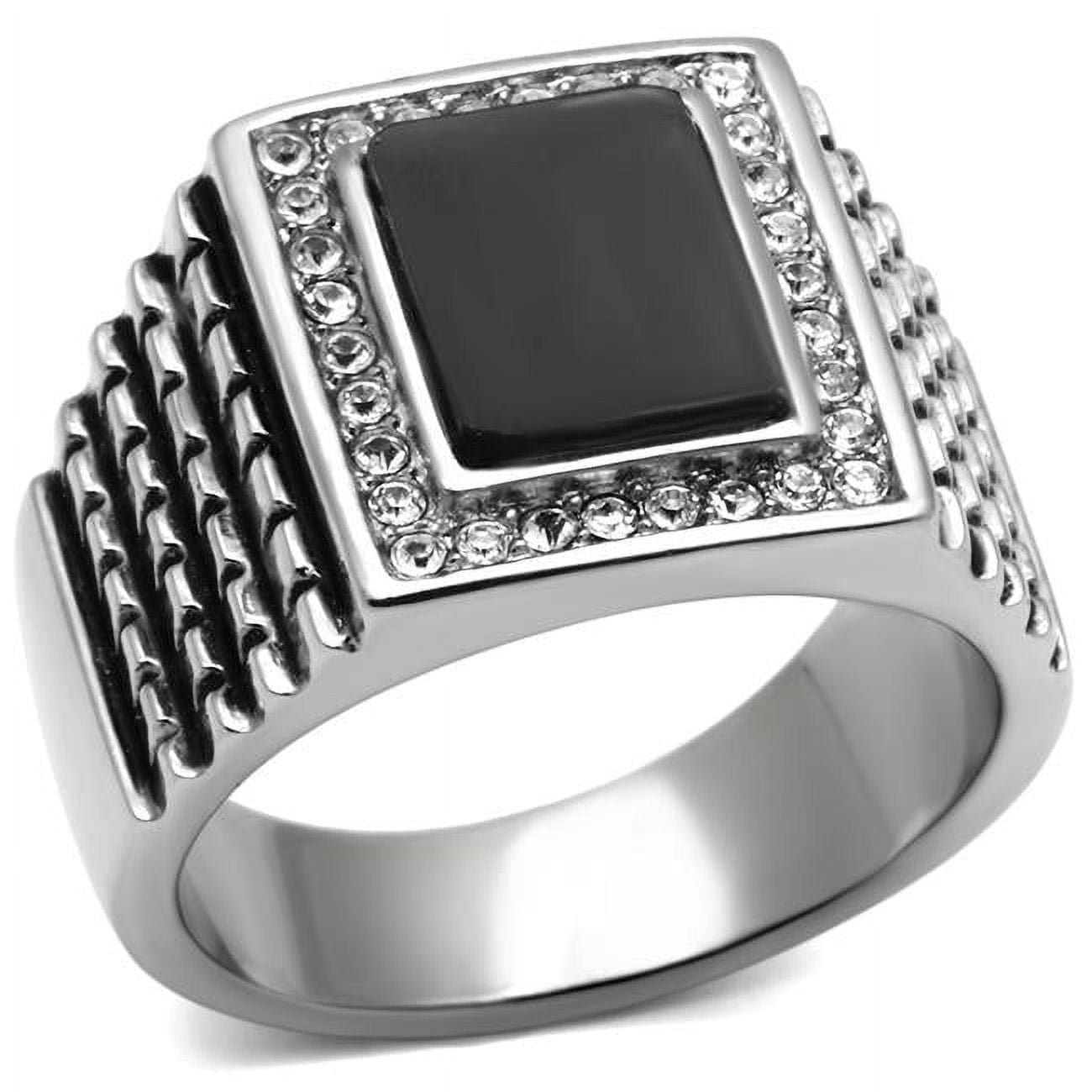 TK592-13 Men High Polished Stainless Steel Ring with Synthetic in Jet - Size 13