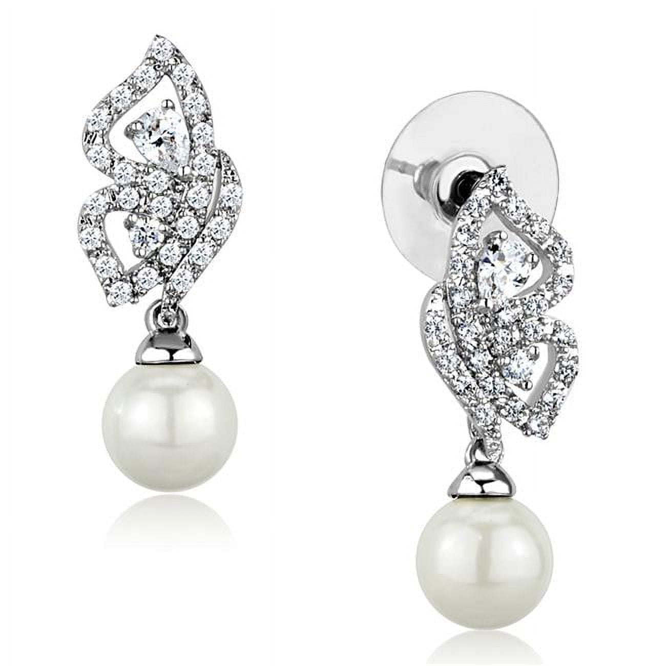 Picture of Alamode 3W902 Women Rhodium Brass Earrings with Synthetic in White