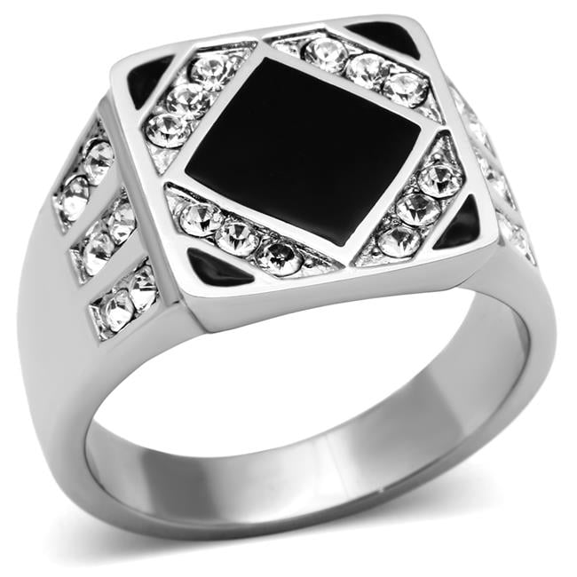 TK710-11 Men High Polished Stainless Steel Ring with Top Grade Crystal in Clear - Size 11