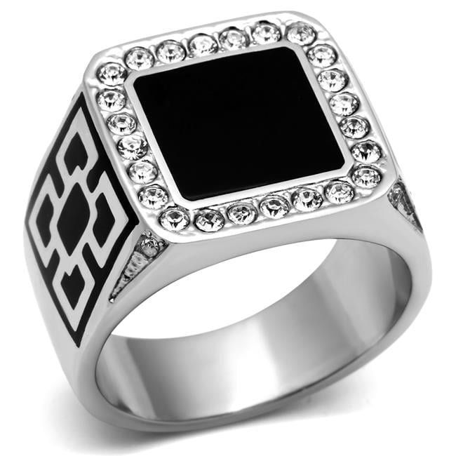 TK713-10 Men High Polished Stainless Steel Ring with Top Grade Crystal in Clear - Size 10