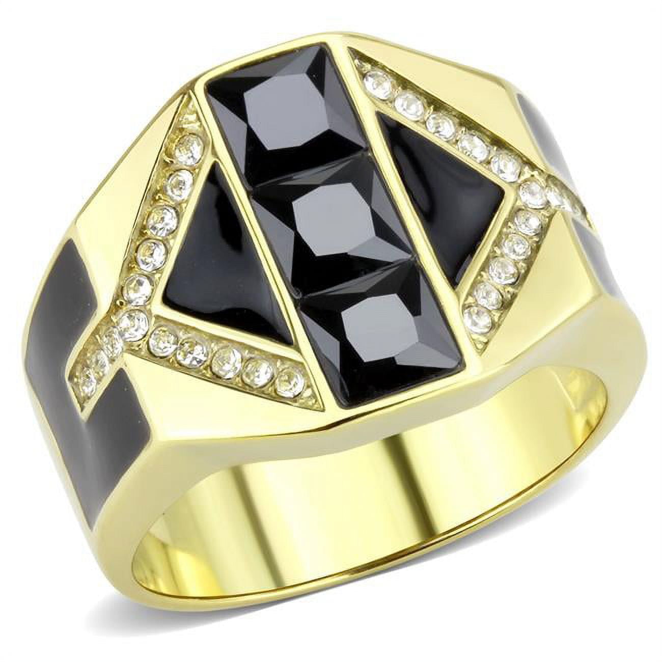 Men IP Gold Stainless Steel Ring with AAA Grade CZ in Black Diamond - Size 10