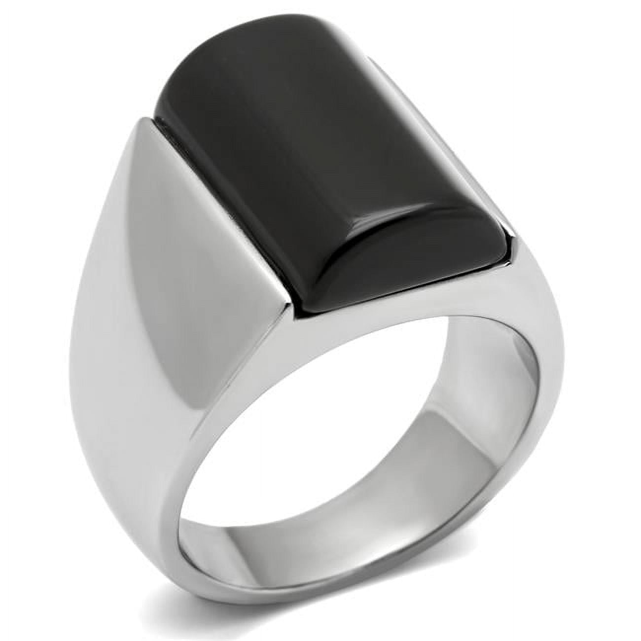 TK379-8 Men High Polished Stainless Steel Ring with Semi-Precious in Jet - Size 8
