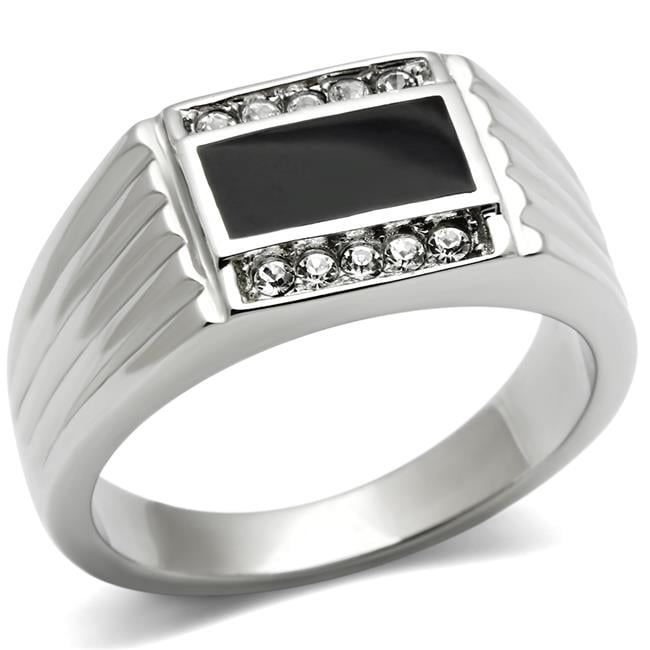TK386-10 Men High Polished Stainless Steel Ring with Top Grade Crystal in Clear - Size 10