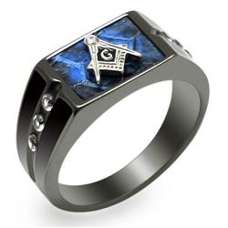 Men Two-Tone IP Black Stainless Steel Ring with AAA Grade CZ in Clear - Size 8