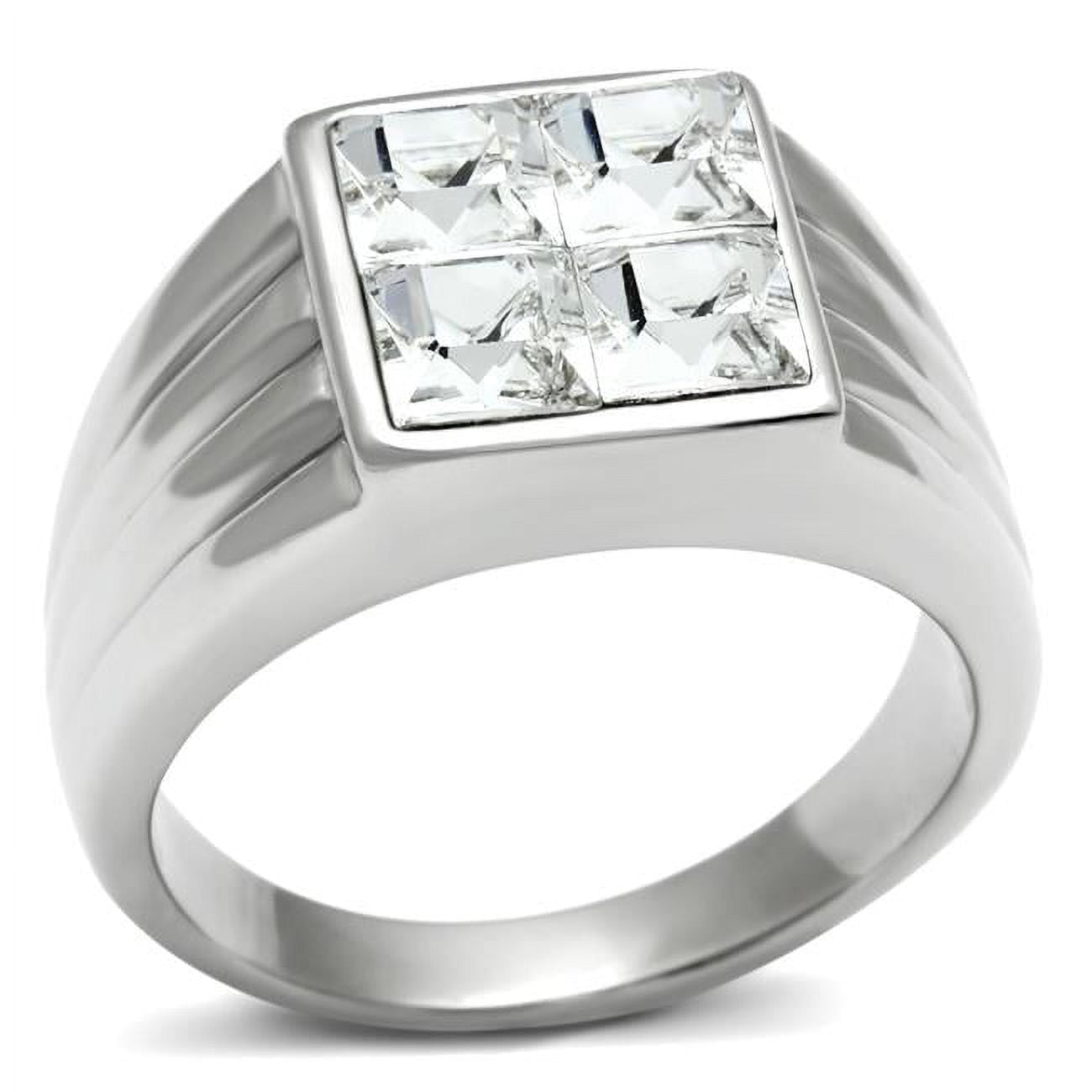 TK489-9 Men High Polished Stainless Steel Ring with Top Grade Crystal in Clear - Size 9