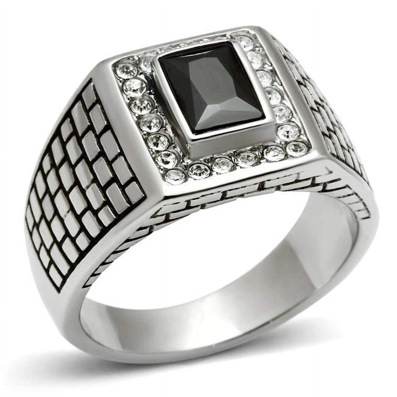 Men High Polished Stainless Steel Ring with AAA Grade CZ in Jet - Size 8