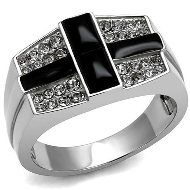 TK3117-11 Men High Polished Stainless Steel Ring with Semi-Precious in Jet - Size 11