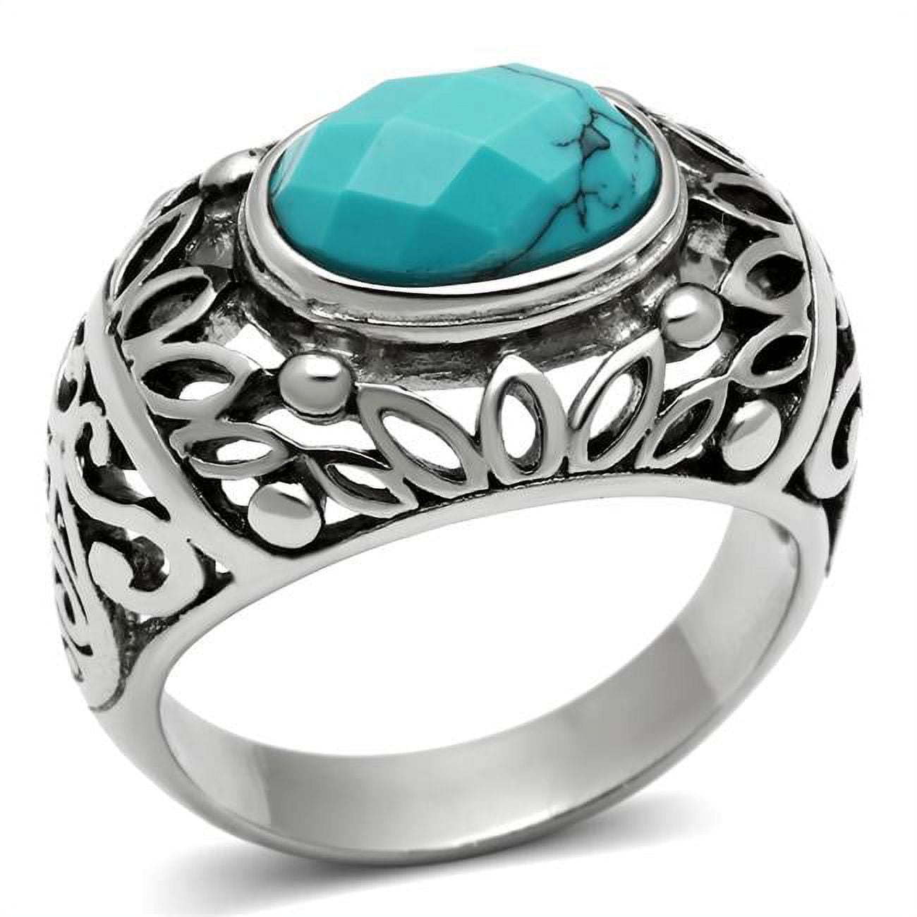 TK498-13 Men High Polished Stainless Steel Ring with Synthetic in Sea Blue - Size 13