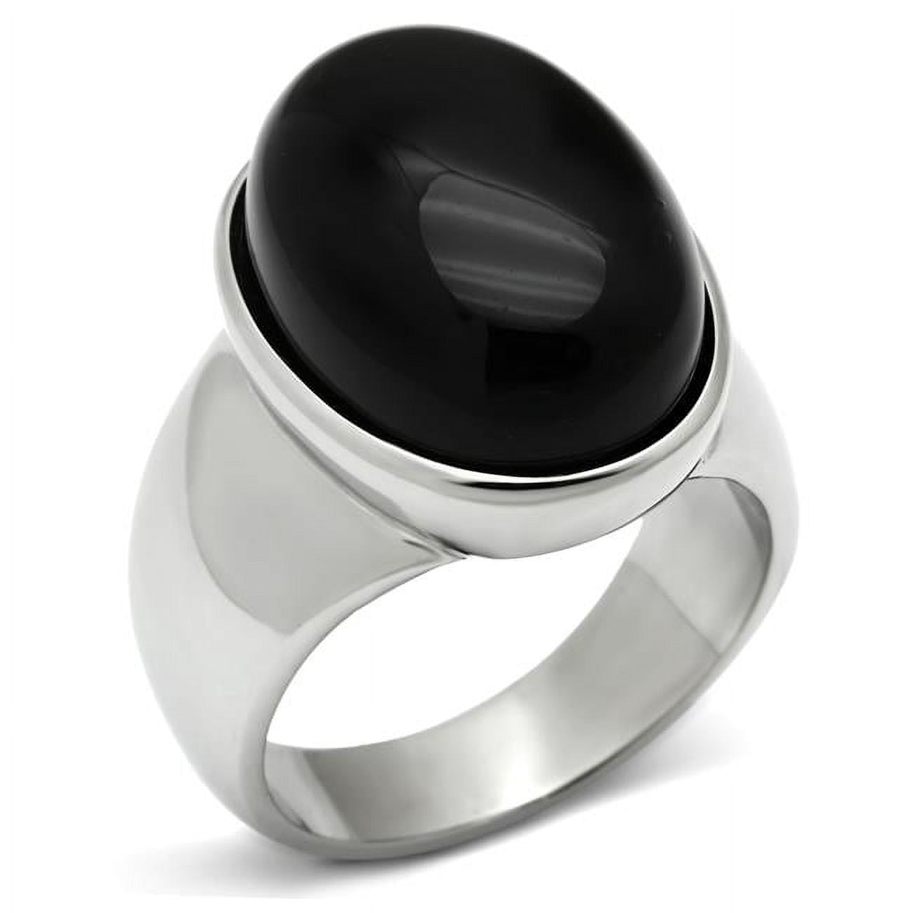 Men High Polished Stainless Steel Ring with Semi-Precious in Jet - Size 12