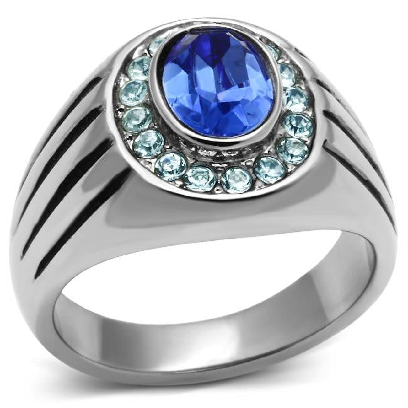 TK601-11 Men High Polished Stainless Steel Ring with Top Grade Crystal in Sapphire - Size 11
