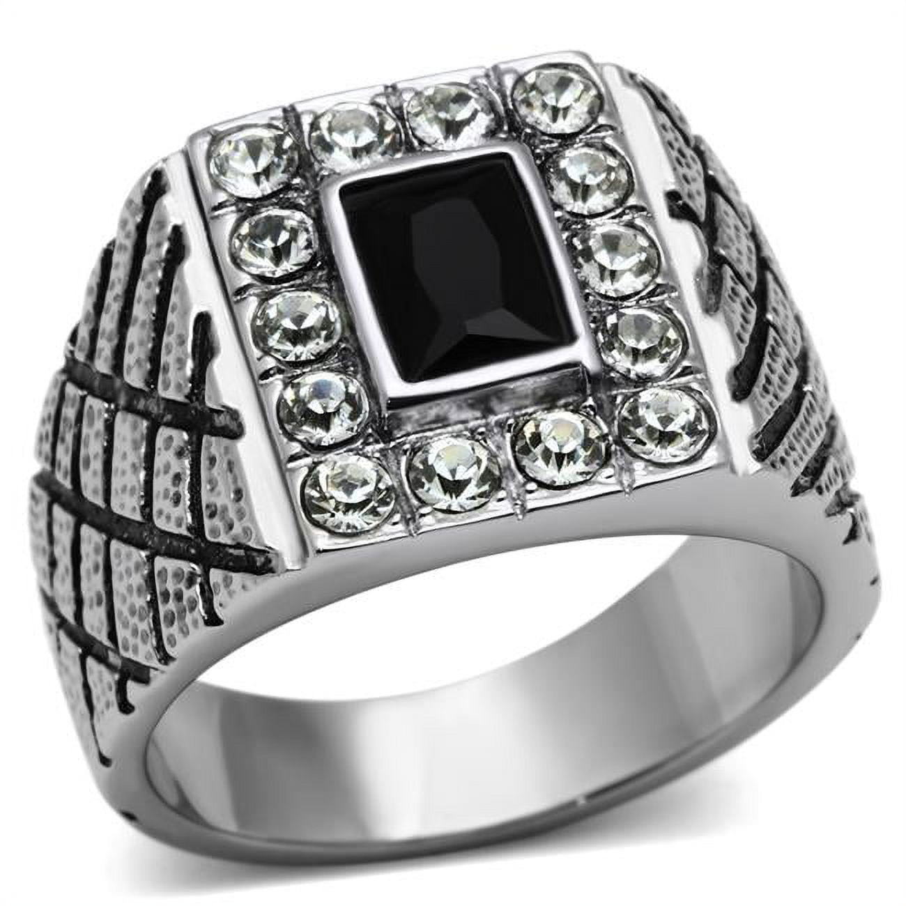 Men High Polished Stainless Steel Ring with Synthetic in Jet - Size 10