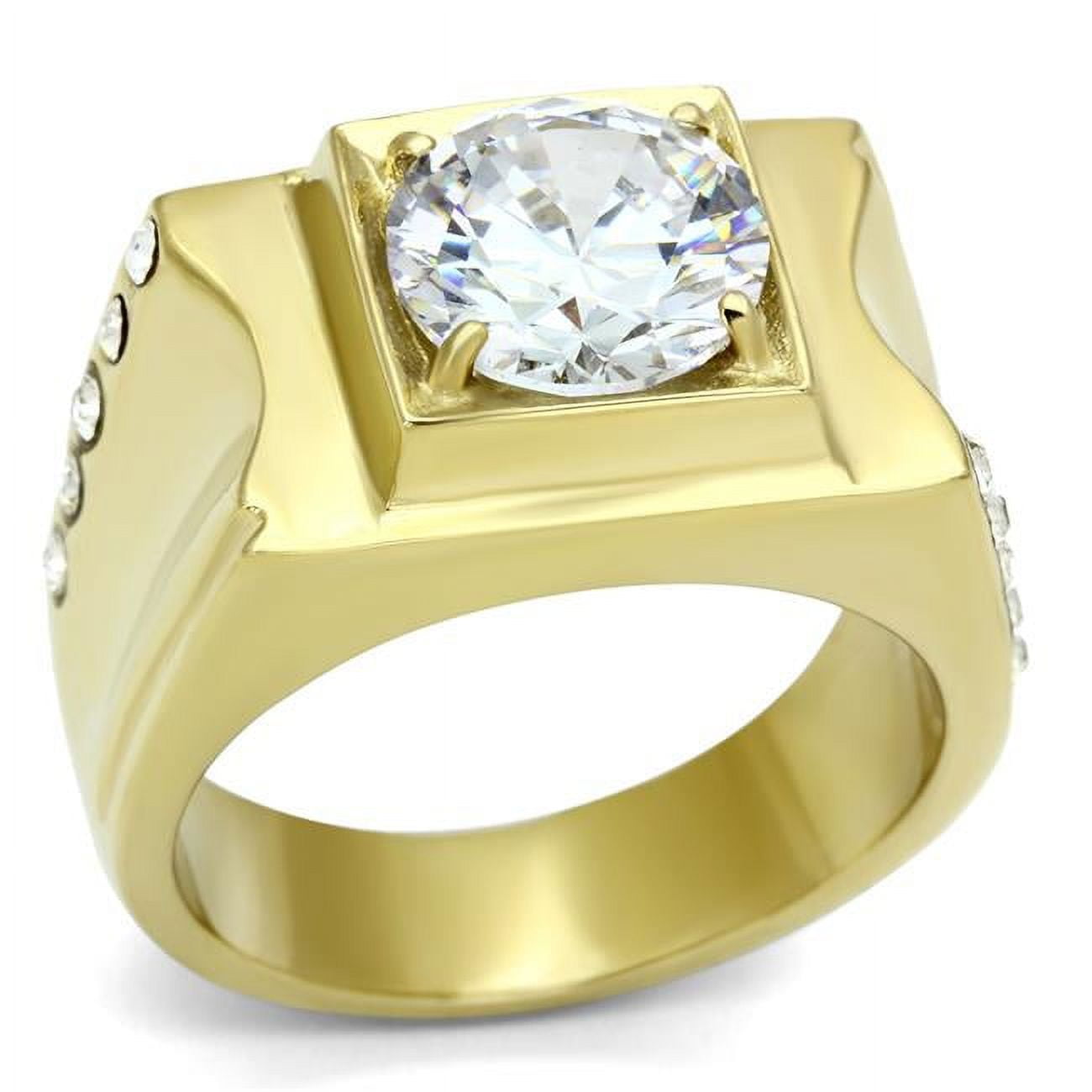 Men IP Gold Stainless Steel Ring with AAA Grade CZ in Clear - Size 13