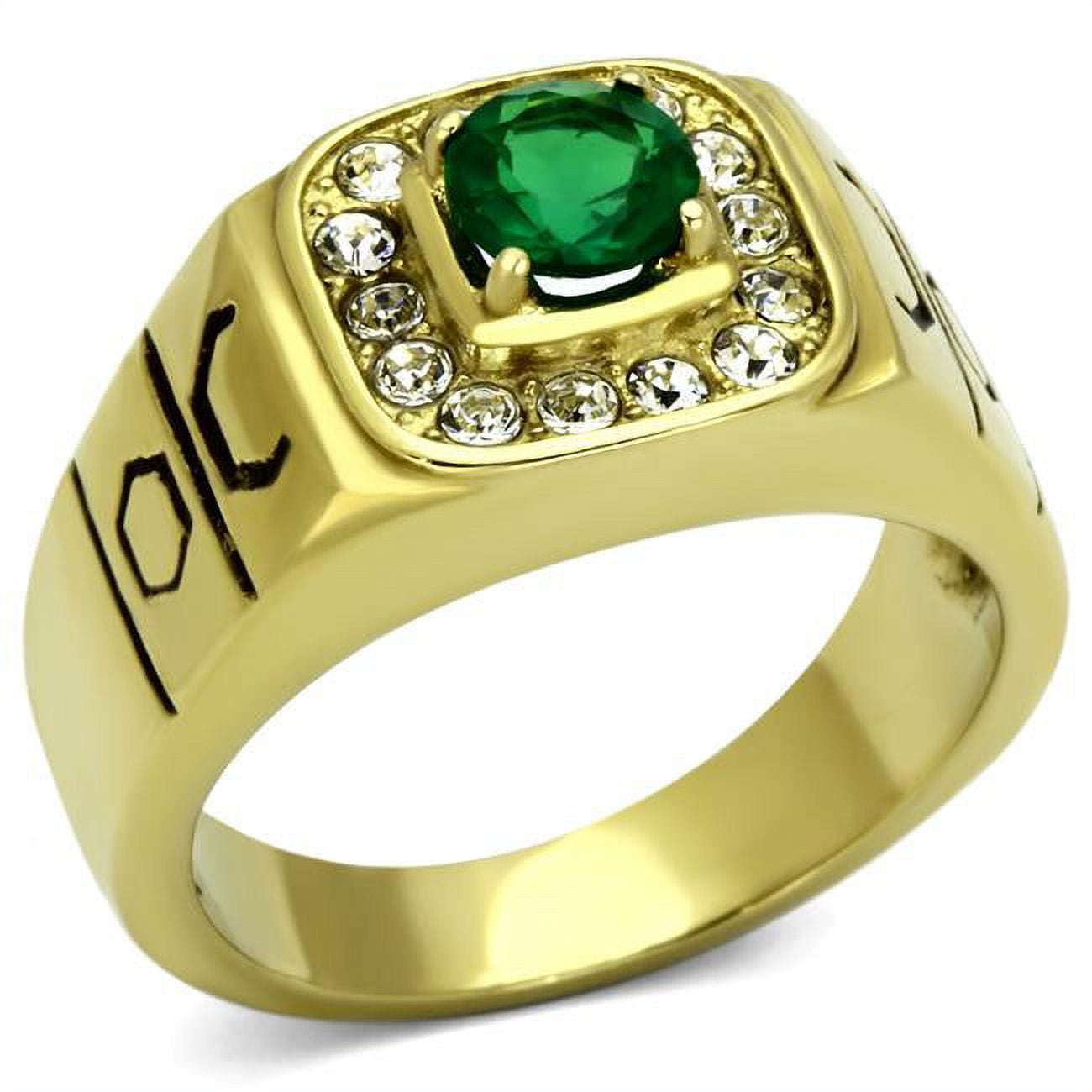 Men IP Gold Stainless Steel Ring with Synthetic in Emerald - Size 11