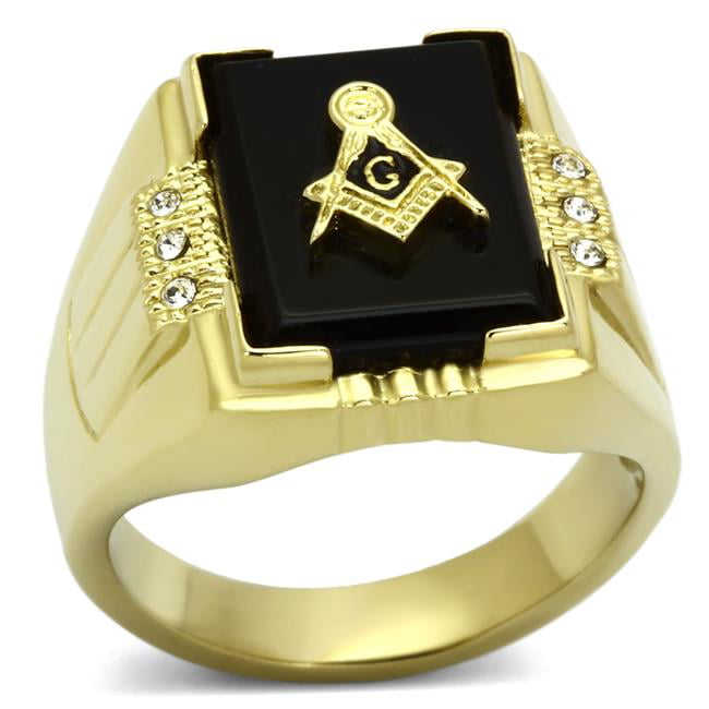 Men IP Gold Stainless Steel Ring with Semi-Precious in Jet - Size 10