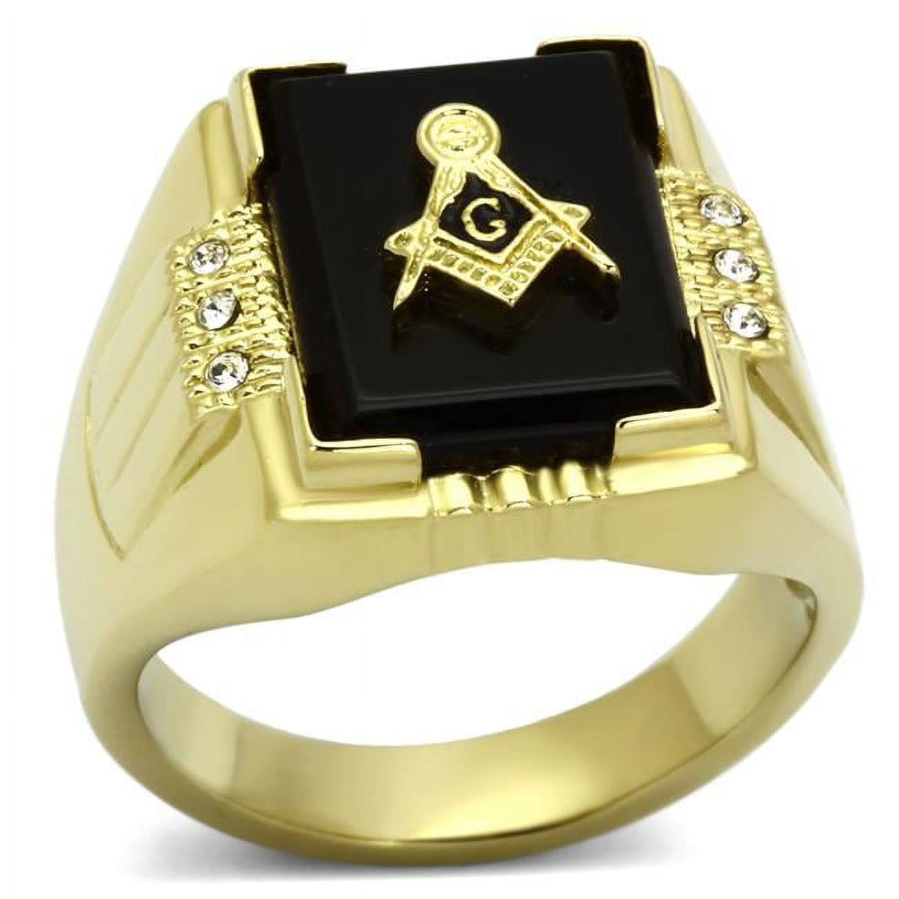 Men IP Gold Stainless Steel Ring with Semi-Precious in Jet - Size 8