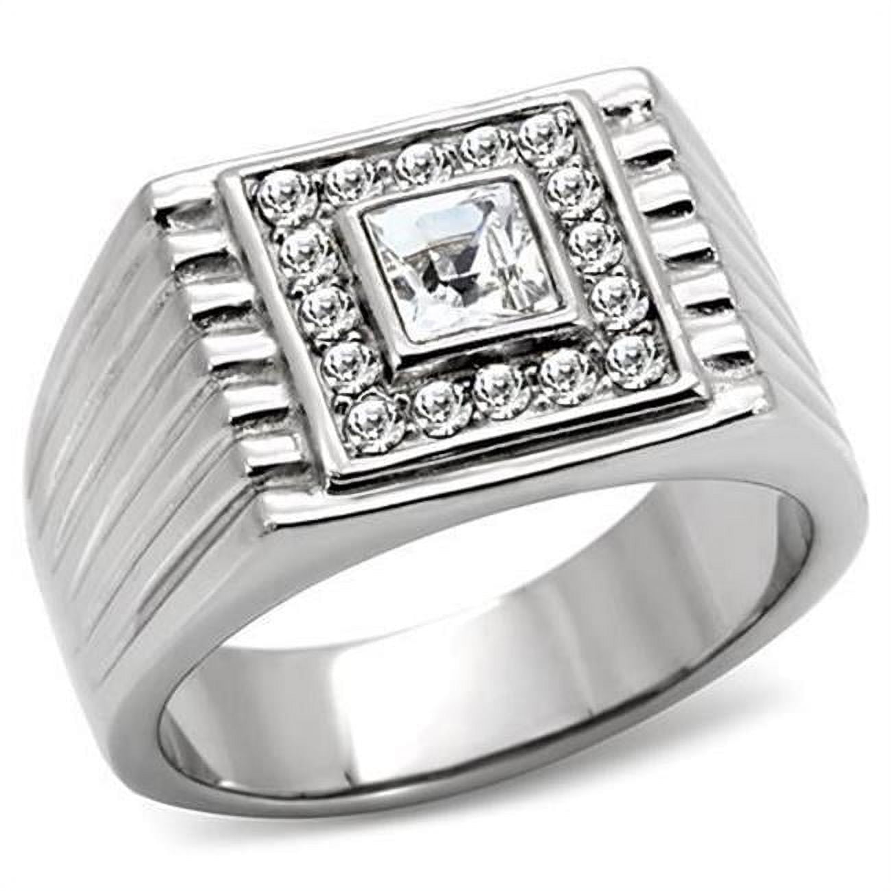 TK95312-8 Men High Polished Stainless Steel Ring with Top Grade Crystal in Clear - Size 8
