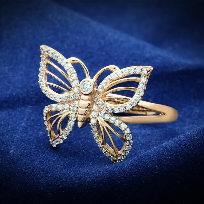 Women Rose Gold 925 Sterling Silver Ring with AAA Grade CZ in Clear - Size 5