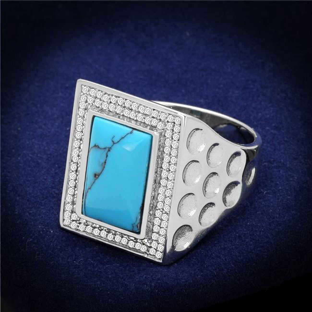 TS228-10 Men Rhodium 925 Sterling Silver Ring with Synthetic in Sea Blue - Size 10