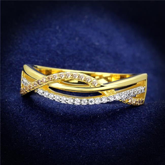 TS252-7 Women Gold & Rhodium 925 Sterling Silver Ring with AAA Grade CZ in Champagne - Size 7