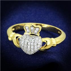TS342-5 Women Gold & Rhodium 925 Sterling Silver Ring with AAA Grade CZ in Clear - Size 5