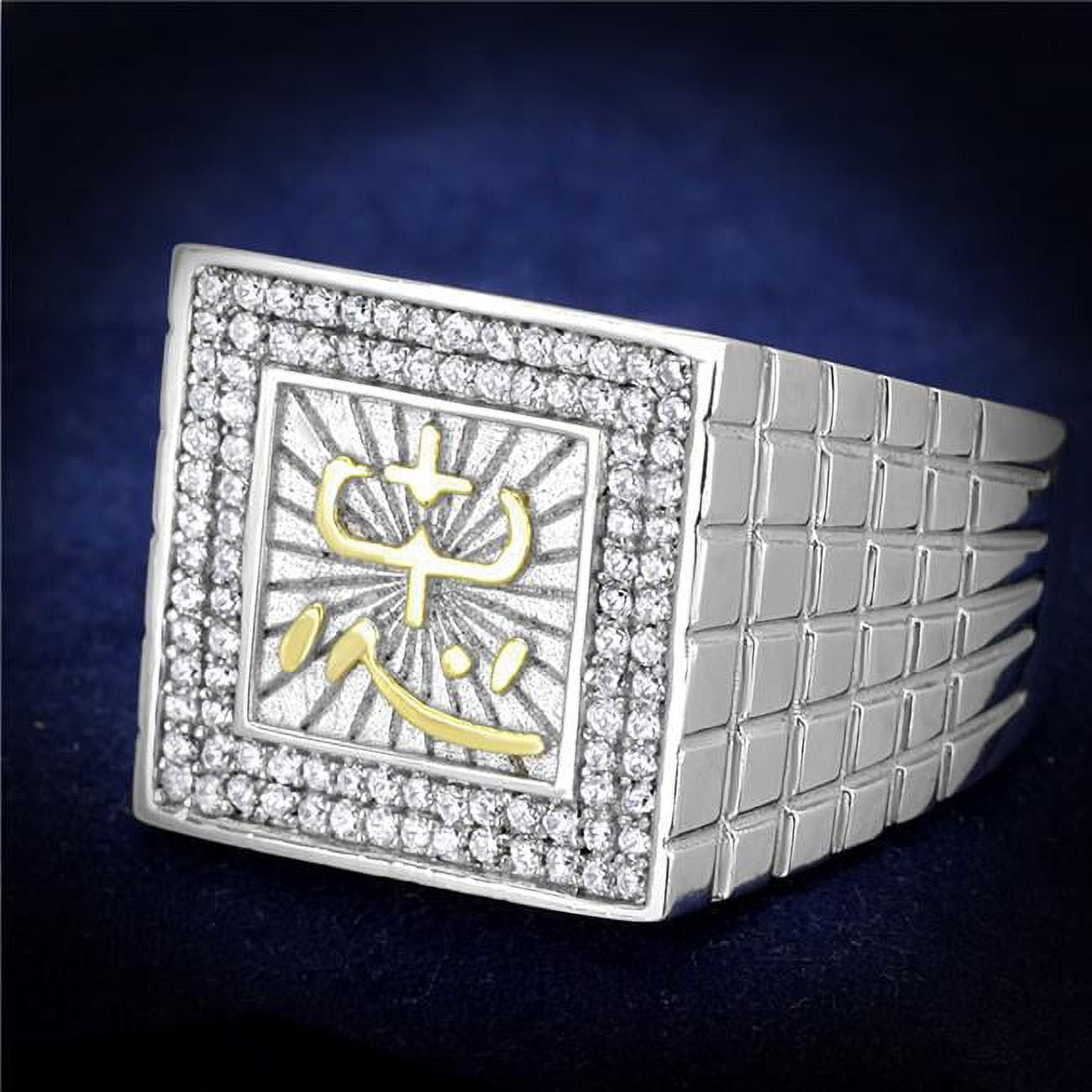 Men Gold & Rhodium 925 Sterling Silver Ring with AAA Grade CZ in Clear - Size 10