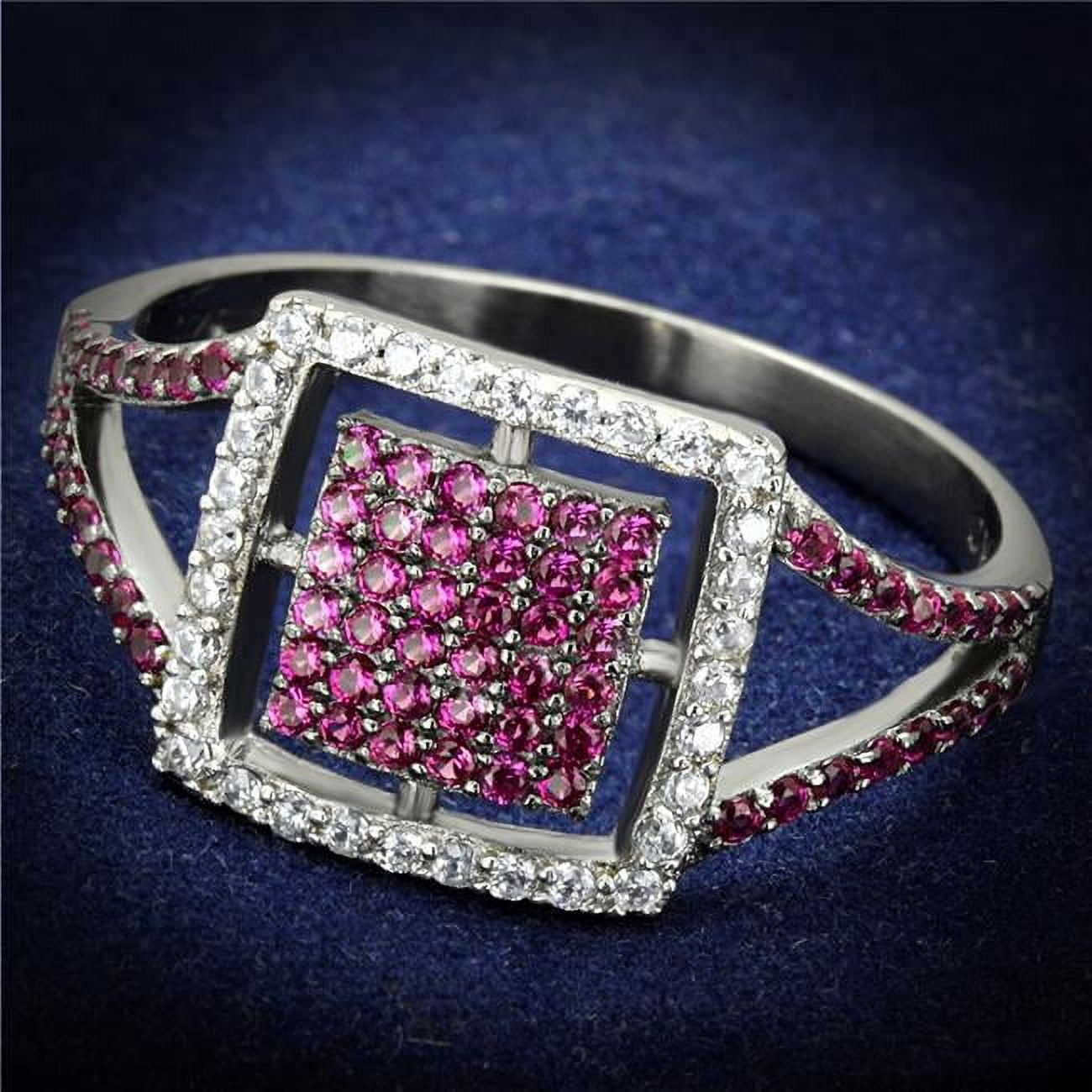 Women Rhodium & Ruthenium 925 Sterling Silver Ring with AAA Grade CZ in Ruby - Size 6