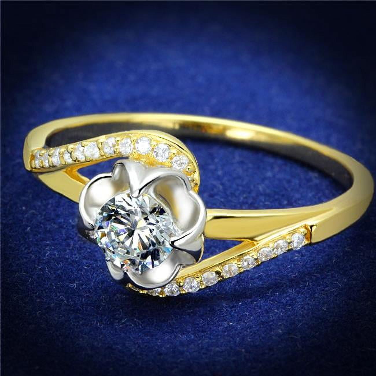 Women Gold & Rhodium 925 Sterling Silver Ring with AAA Grade CZ in Clear - Size 9
