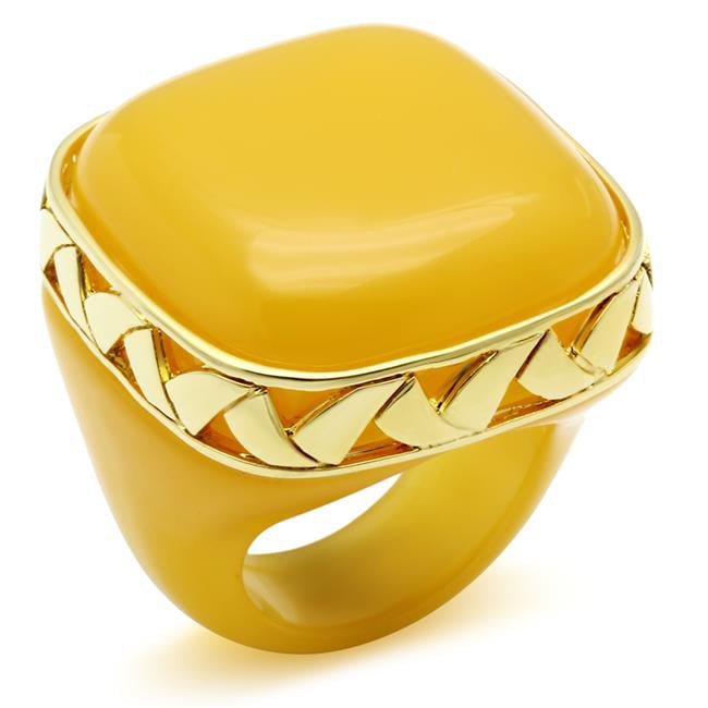 Women IP Gold Brass Ring with Synthetic in Topaz - Size 7