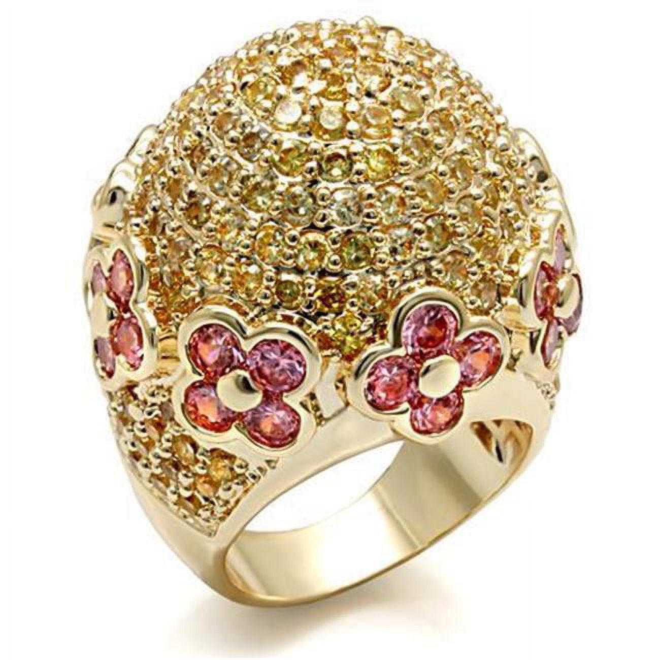 Women Imitation Gold Brass Ring with AAA Grade CZ in Rose - Size 10
