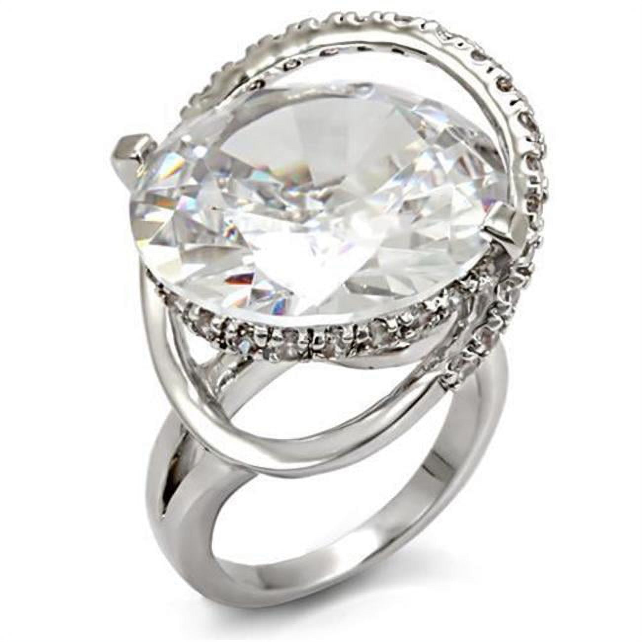 Women Rhodium Brass Ring with AAA Grade CZ in Clear - Size 8