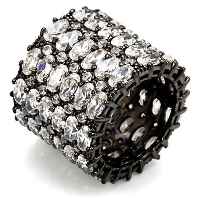 Women Ruthenium Brass Ring with AAA Grade CZ in Clear - Size 7