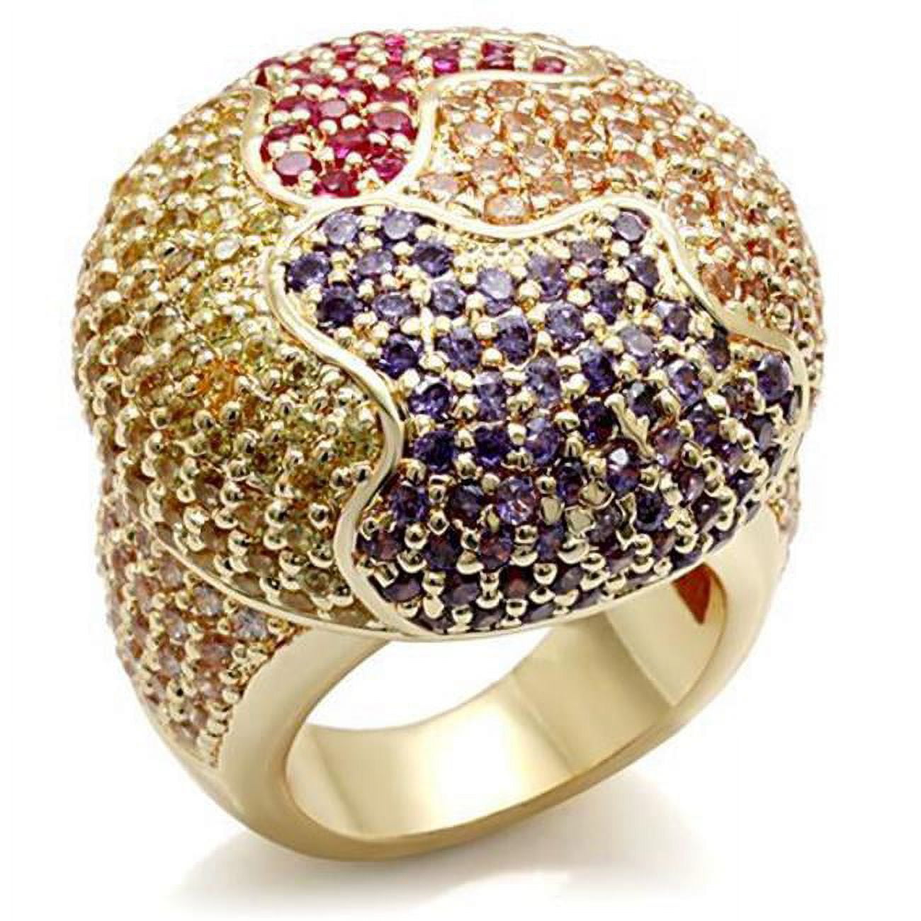 Women Imitation Gold Brass Ring with AAA Grade CZ in Multi Color - Size 8