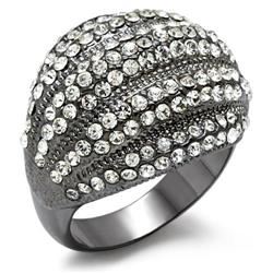 Women TIN Cobalt Black Brass Ring with Top Grade Crystal in Clear - Size 10
