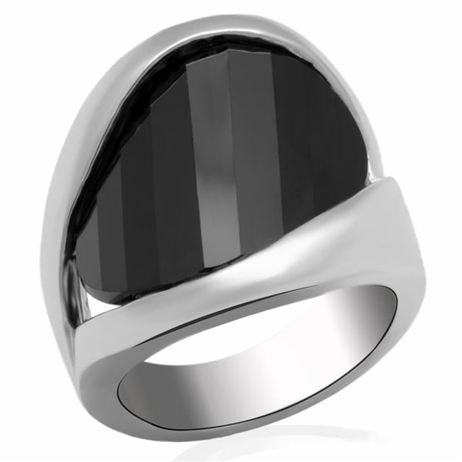 Women Rhodium Brass Ring with AAA Grade CZ in Jet - Size 5