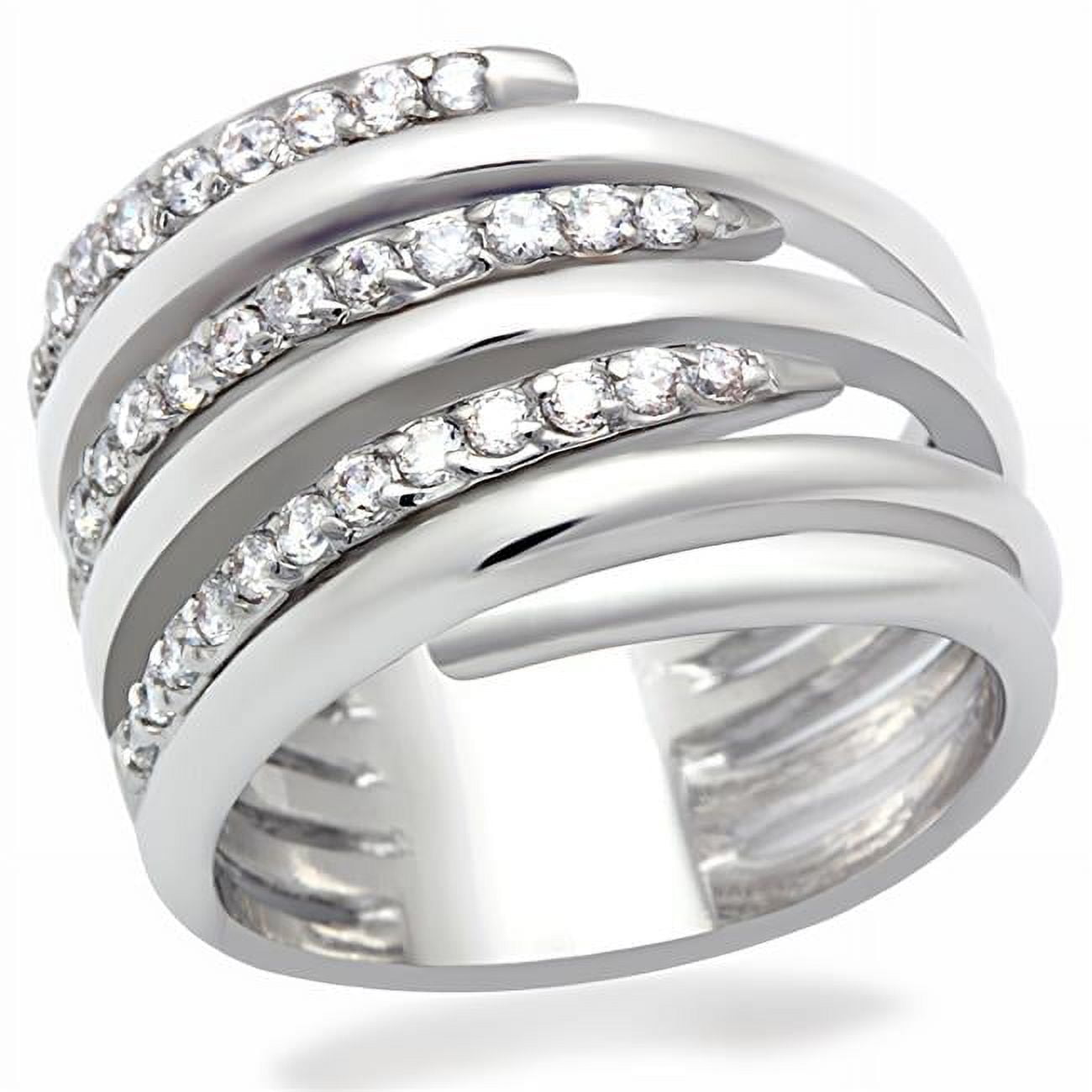 Women Rhodium Brass Ring with AAA Grade CZ in Clear - Size 6