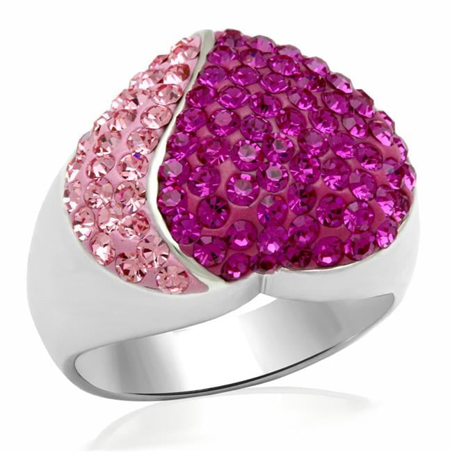 Women Rhodium Brass Ring with Top Grade Crystal in Multi Color - Size 5