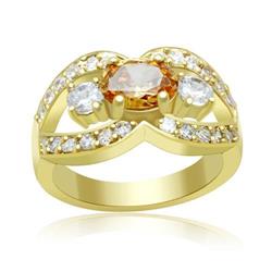 Women Gold Brass Ring with AAA Grade CZ in Champagne - Size 6