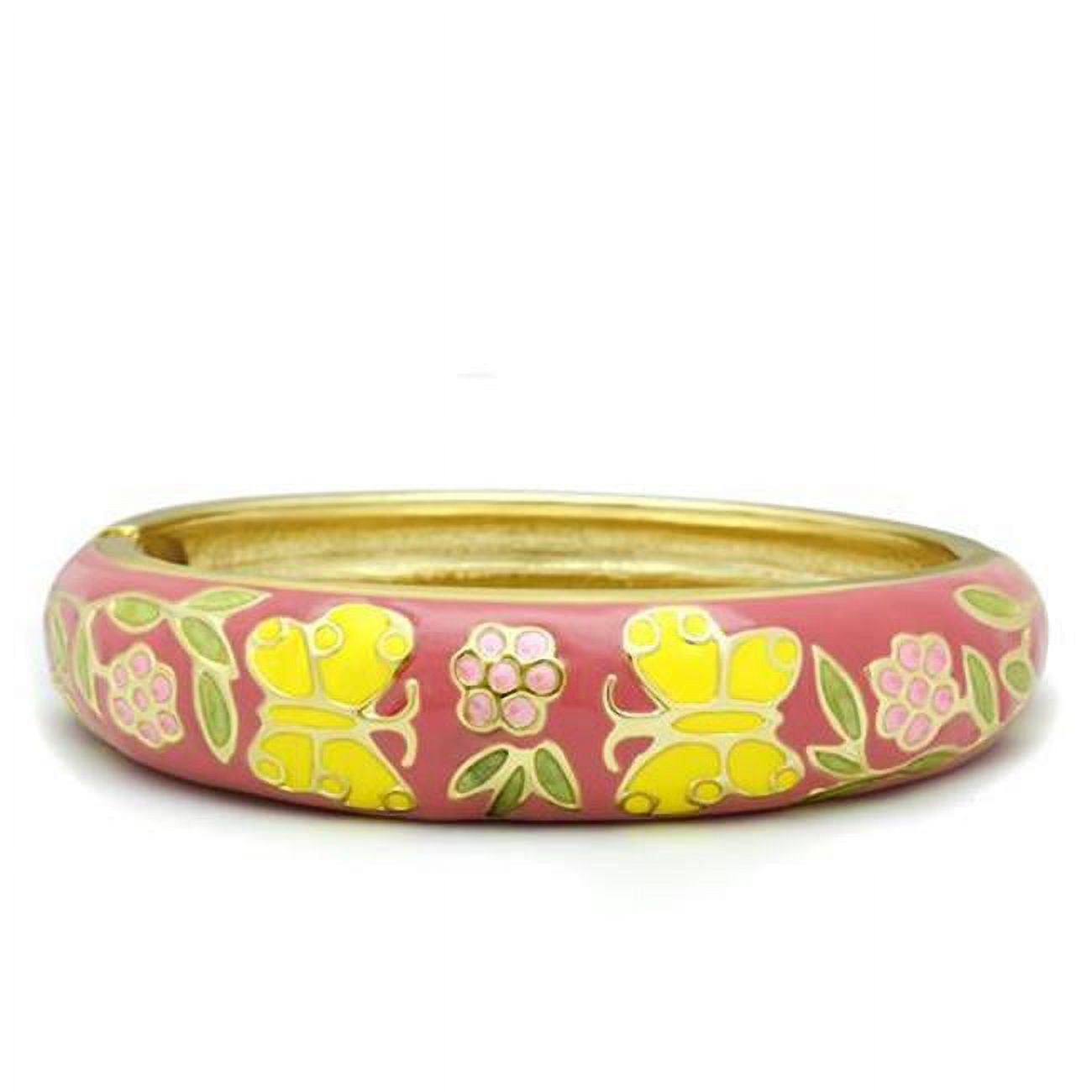 Women Flash Gold White Metal Bangle with Epoxy in No Stone - 7 in.