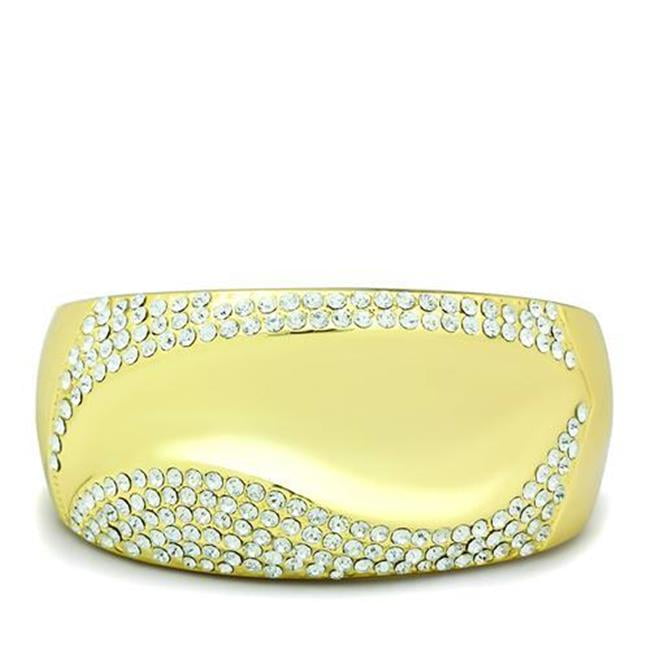 Women Flash Gold White Metal Bangle with Top Grade Crystal in Clear - 7 in.